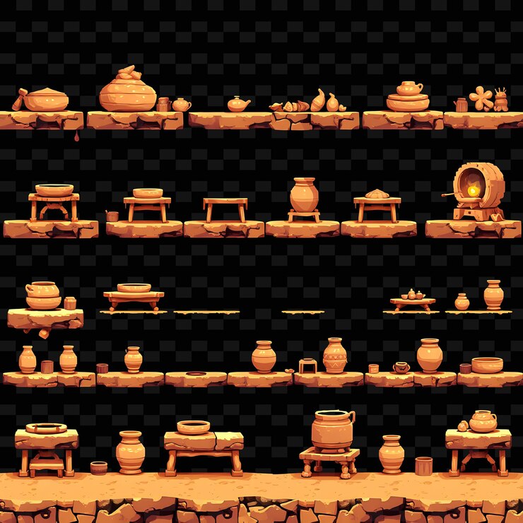 PSD pixel rodas de cerámica hornos urnas de arcilla suave con huellas dactilares rodas de cerámica spinn activo del juego