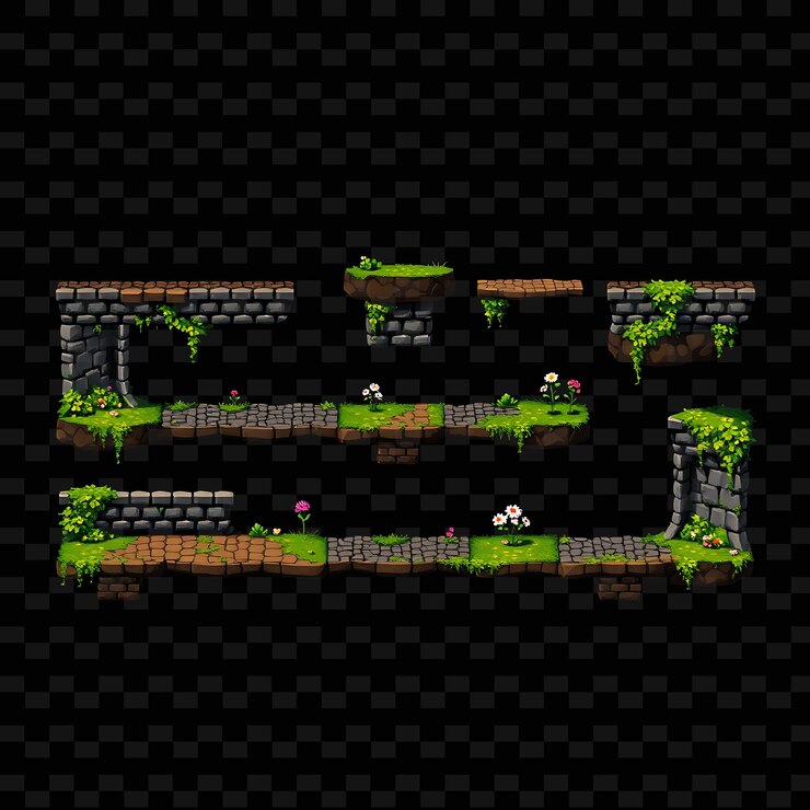 PSD pixel stone walls ivy flowers cobblestones pixel ground com antigas paredes de pedra ivy jogo assetc