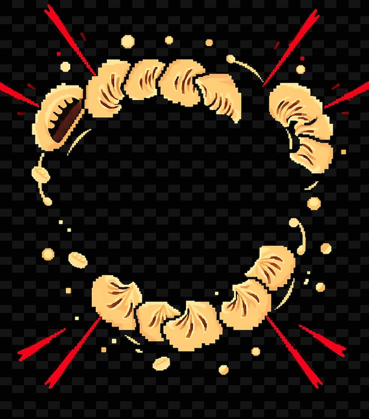 PSD pixel swirling vortex border frame dumplings y pasteles de arroz pegajosos circl png estilo de marco chino