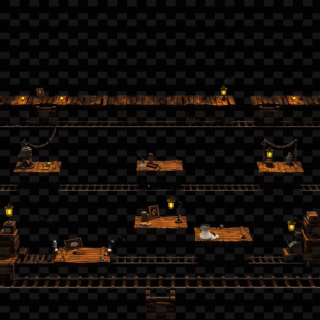 Pixel Tablas de madera Rails de hierro Ventiladores de vapor Linternas envejecidas Tablas de leña Railes de hierro Gui Juego Assetd