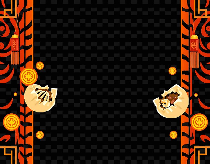 PSD pixel tiger stripe border frame beef and shrimp dumplings follow along o png chinese frame styler