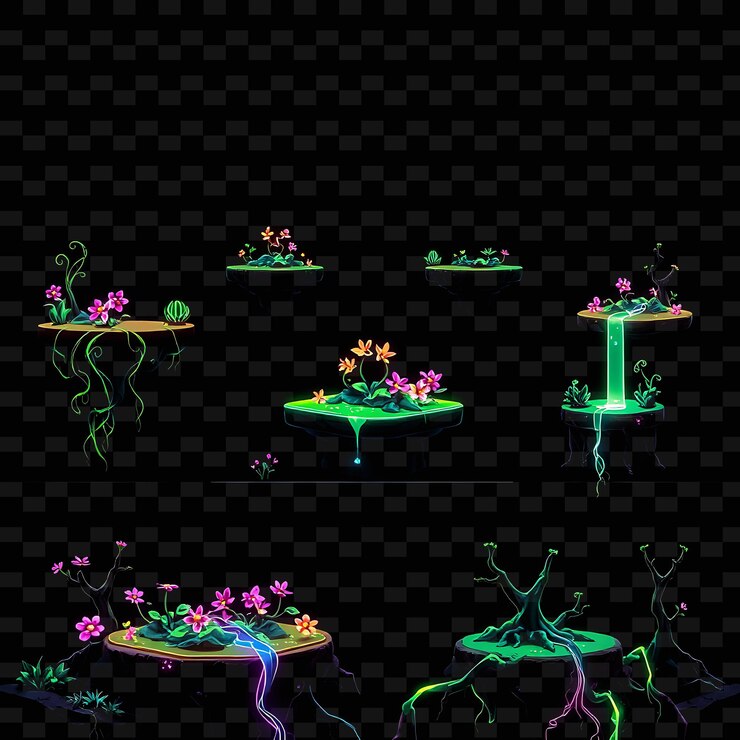 PSD pixel vines pixel flowers neon streams glowing roots características del suelo laser vine activos del juego