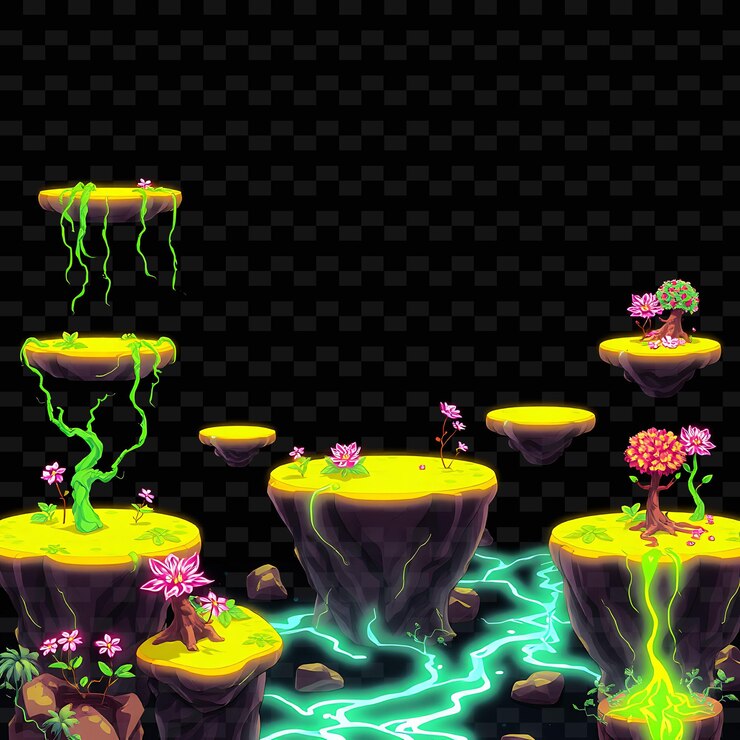 PSD pixel vines pixel flowers neon streams glowing roots características del suelo laser vine activos del juego