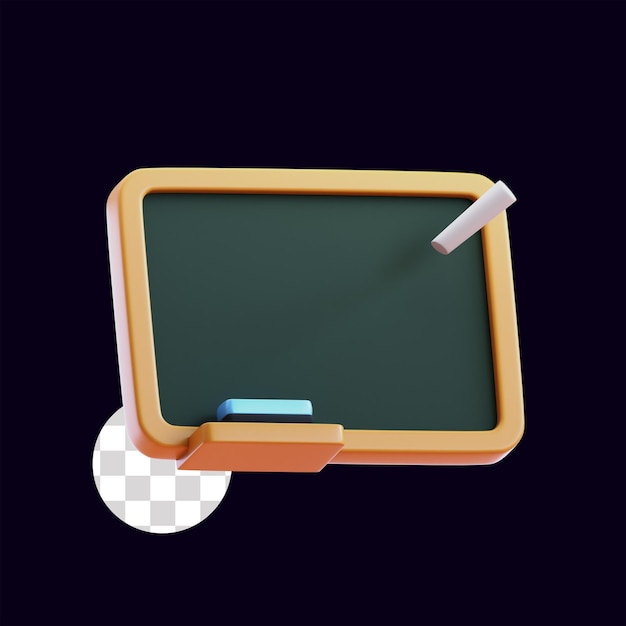 pizarra con tiza y goma de borrar Ilustración 3D de equipos escolares
