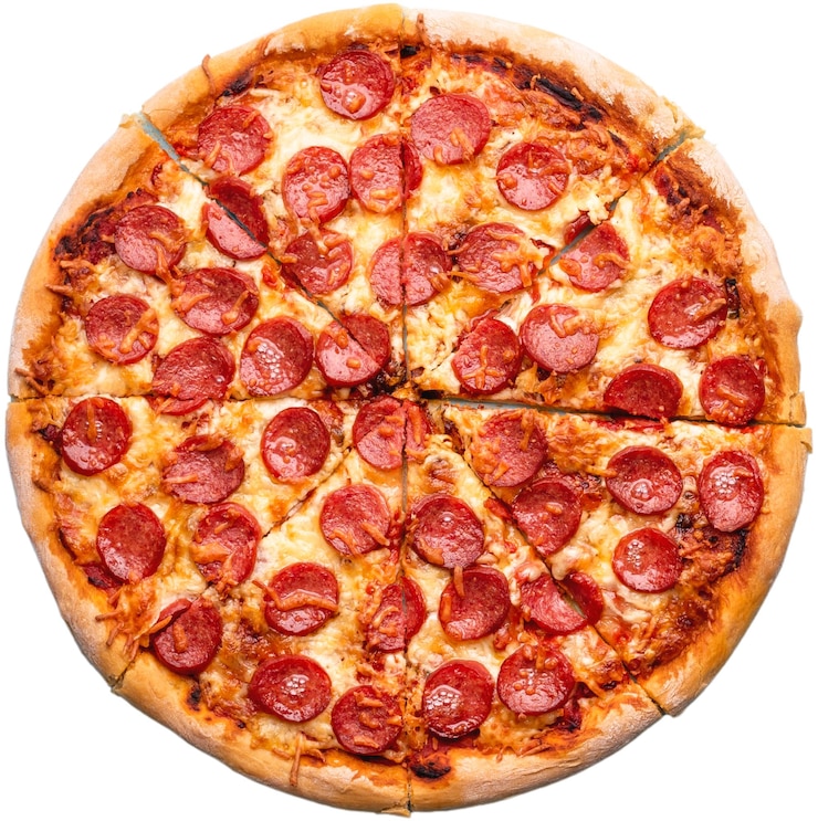 PSD pizza al pepperoni tagliata isolata