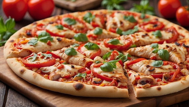 Pizza Au Poulet Avec De La Tomate Et Du Poivre