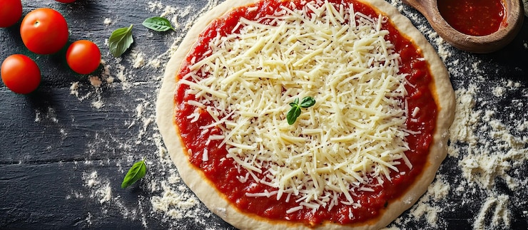 PSD pizza casalinga con salsa di pomodoro e formaggio