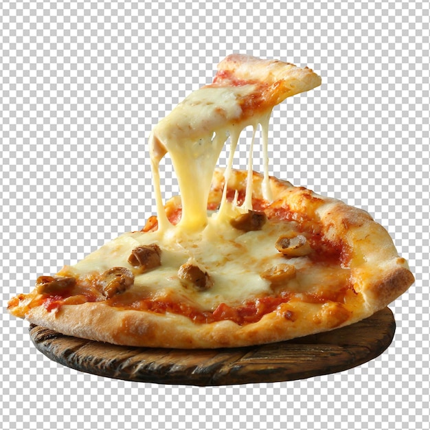 PSD pizza avec des champignons et du fromage isolé sur un fond transparent