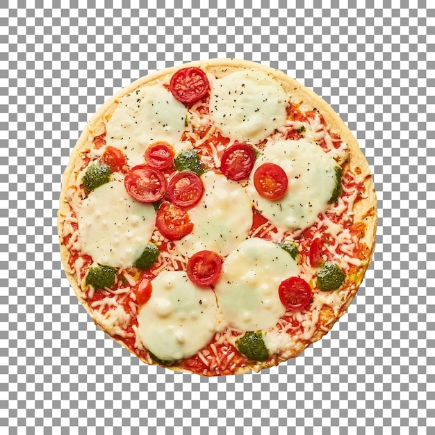 PSD pizza com mussarela e tomate em fundo transparente