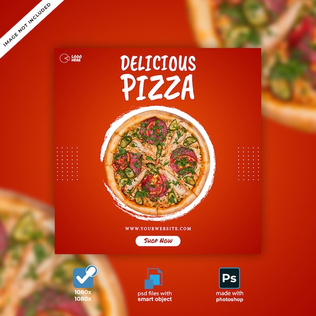Pizza comida menú promoción redes sociales instagram post banner plantilla