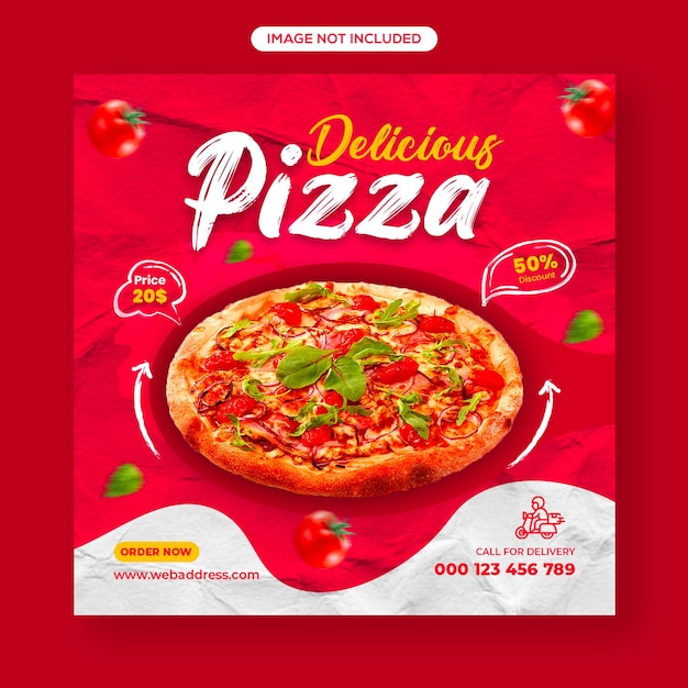 Pizza deliciosa comida rápida publicación en redes sociales o menú de comida diseño de banner web