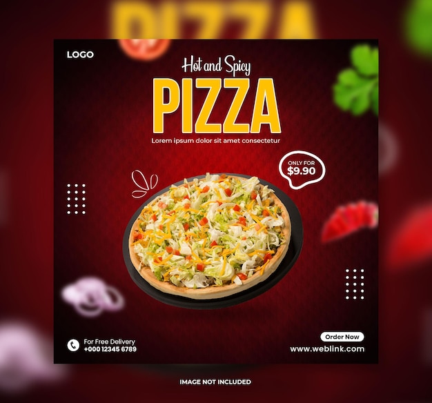 Pizza deliciosa picante ou menu de comida banner de postagem de mídia social e modelo de banner do instagram