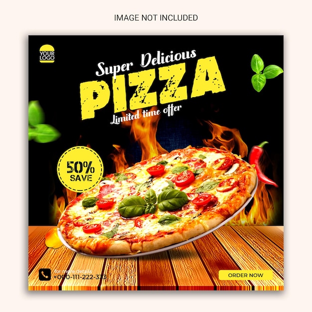 Pizza deliciosa y picante publicación en redes sociales
