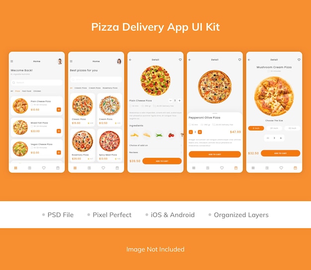 PSD pizza delivery app ui kit