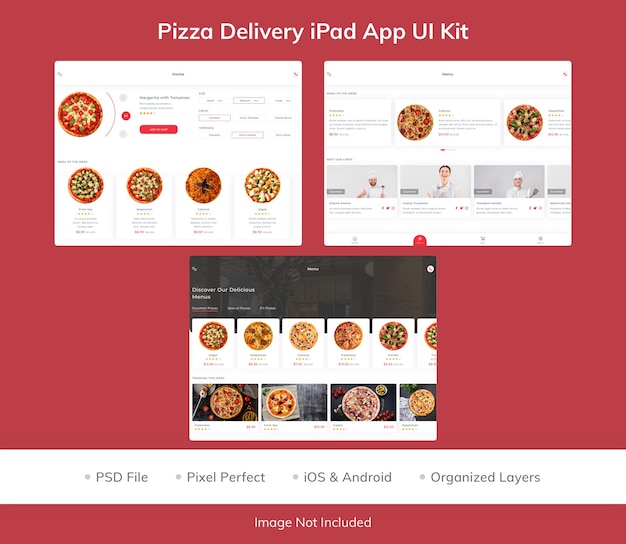 PSD pizza delivery ipad app ui kit