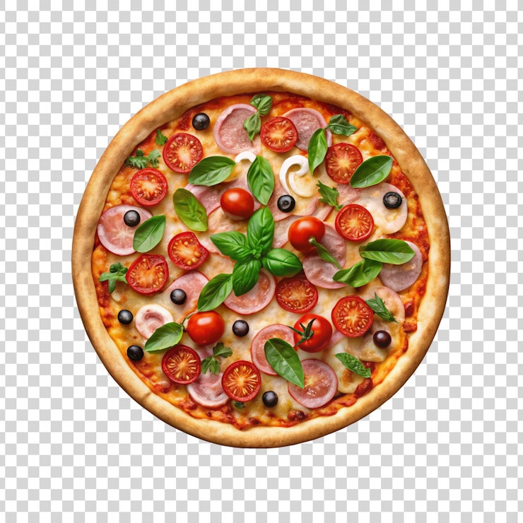 PSD una pizza con diferentes ingredientes y la palabra pizza en ella