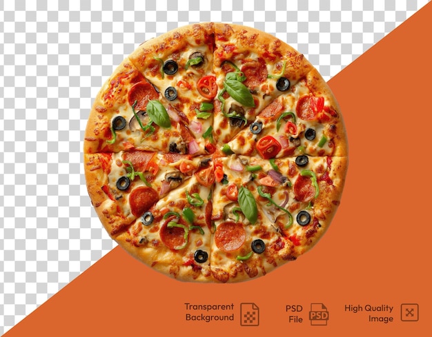 PSD une pizza avec différentes garnitures sur elle et sur un fond transparent
