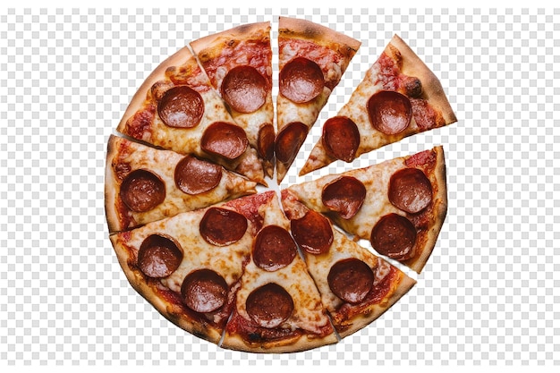 PSD une pizza avec différentes tranches de pizza sur un fond transparent