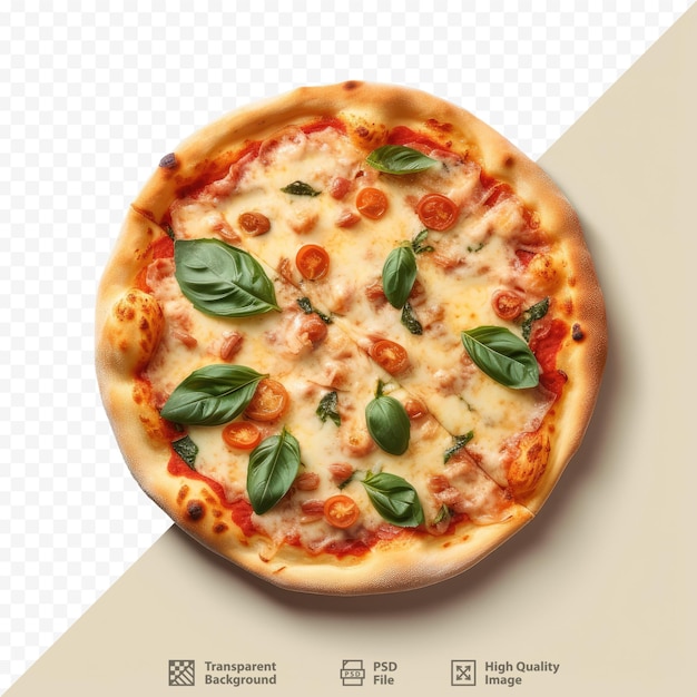 PSD une pizza avec du fromage, des tomates et du basilic dessus.