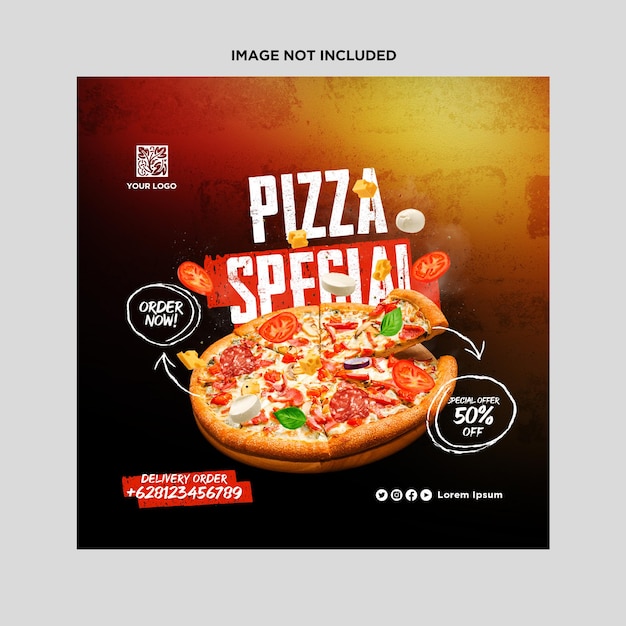 Pizza especial PSD modelo de comida e bebida