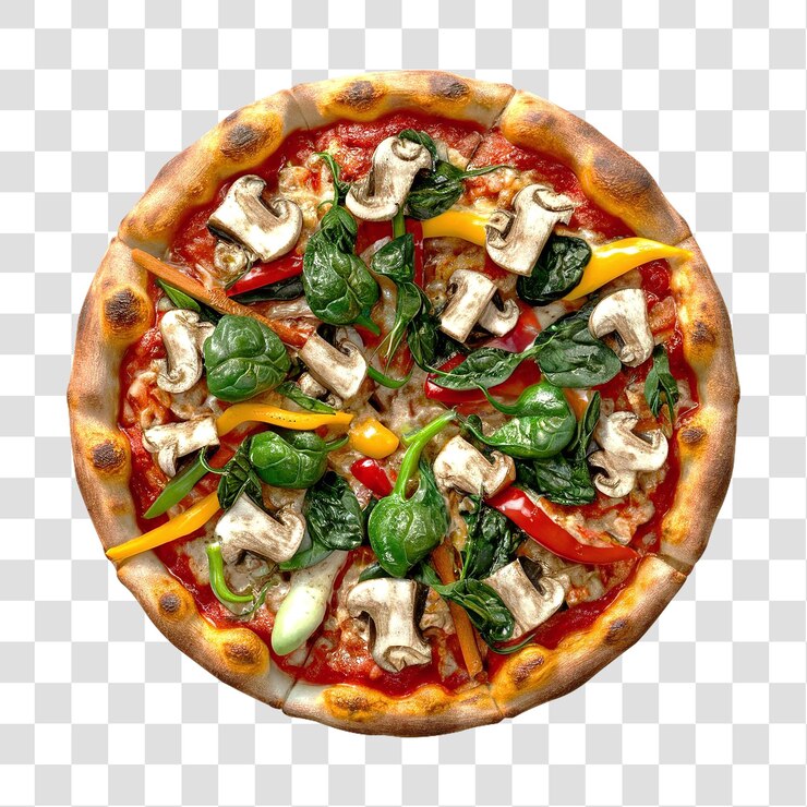 Una pizza estadounidense con una textura brillante aislada sobre un fondo transparente