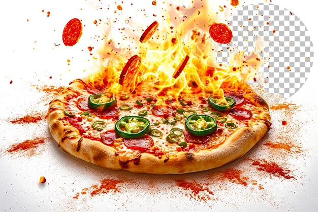 PSD pizza firestorm eine pizza mit einem feurigen tanz von jalapenos auf durchsichtigem hintergrund