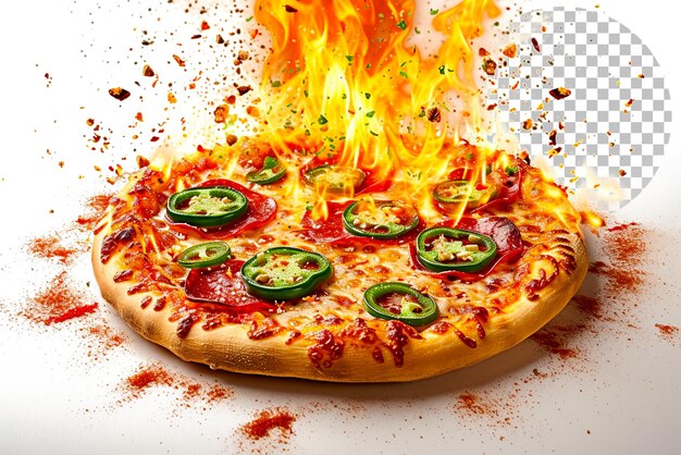 PSD pizza firestorm uma pizza coberta com uma dança ardente de jalapenos em fundo transparente