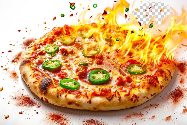 PSD pizza firestorm uma pizza coberta com uma dança ardente de jalapenos em fundo transparente