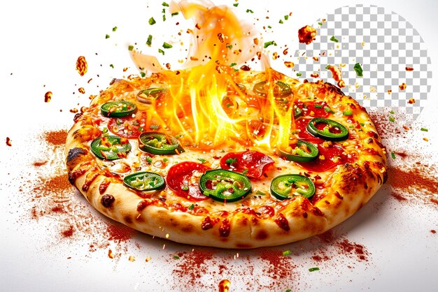 PSD pizza firestorm uma pizza coberta com uma dança ardente de jalapenos em fundo transparente