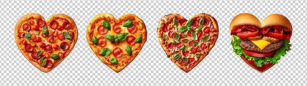 Pizza gustosa a forma di cuore su sfondo trasparente