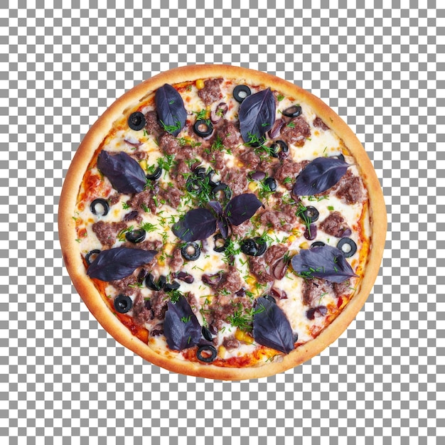 PSD pizza mit käse und oliven isoliert auf transparentem hintergrund