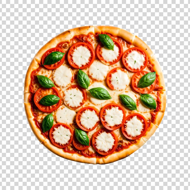 PSD una pizza con mozzarella y albahaca en ella