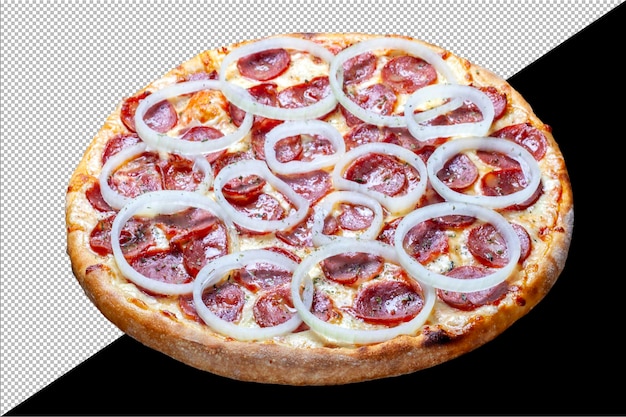 Pizza de pepperoni con aros de cebolla