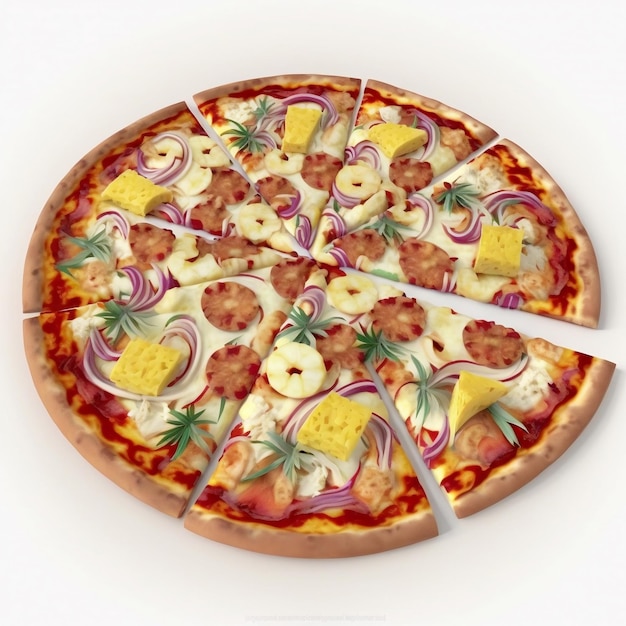 Una pizza con piña y piña encima.
