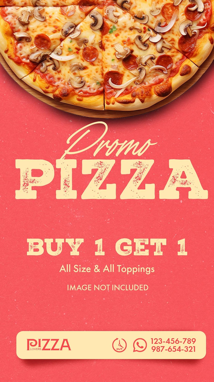 Pizza promo PSD avec un fond rouge sur le modèle de post Instagram