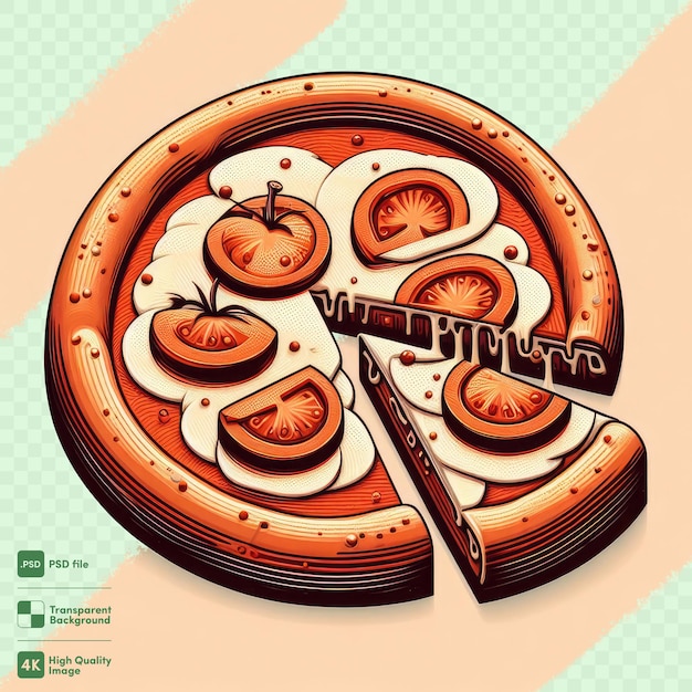 Pizza PSD con salame y tomates con fondo transparente