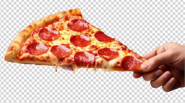 PSD pizza-scheibe mit pepperoni und mozzarella-käse, isoliert auf durchsichtigem hintergrund