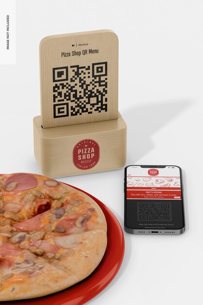 PSD pizza shop qr menü mockup mit pizza
