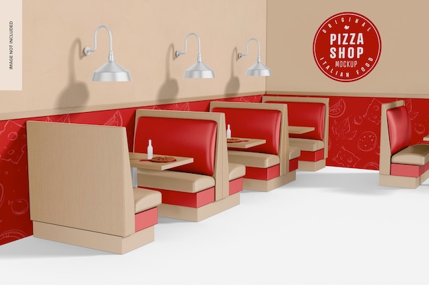 Pizza shop stuhl und tisch szene mockup seitenansicht