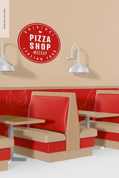 Pizza shop stuhl und tisch szene mockup