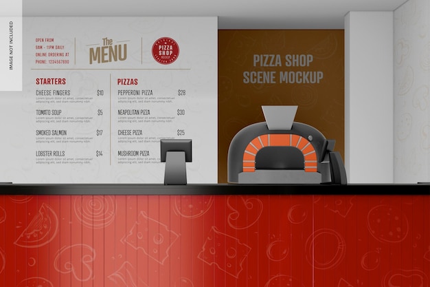 Pizza shop szene mockup vorderansicht