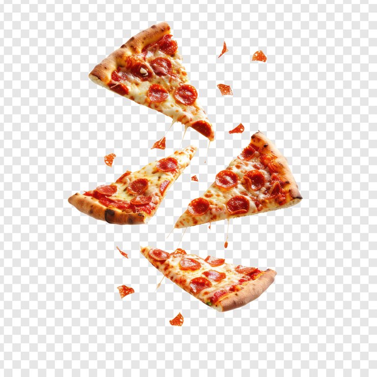 pizza slices floating on transparency background PSD