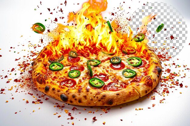 PSD pizza tormenta de fuego una pizza coronada con una danza ardiente de jalapenos en un fondo transparente