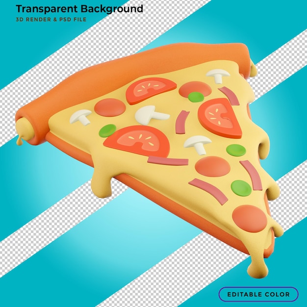 Pizzascheibe mit Wurst- und Käse-Fast-Food-Menü 3D-Render-Illustration