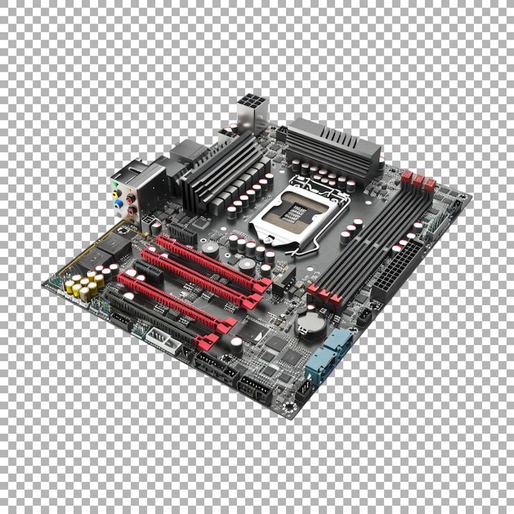 PSD la placa base de la computadora en un fondo transparente generada por ai