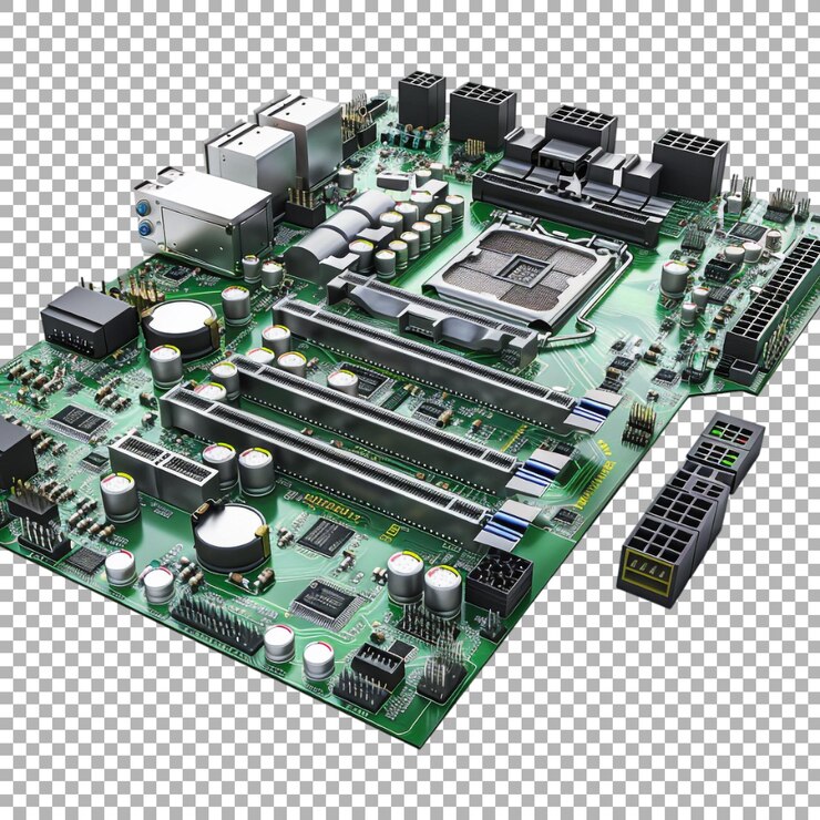 PSD la placa base de la computadora en un fondo transparente generada por ai