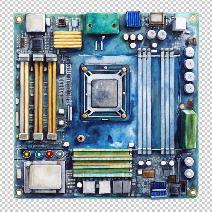 PSD placa base del módem de computadora acuarela pintada a mano aislada sobre un fondo transparente