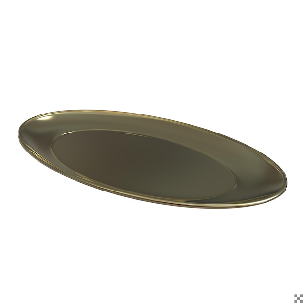 Placa de cerámica ovalada dorada para la mesa de comida del restaurante Ilustración de renderización 3D