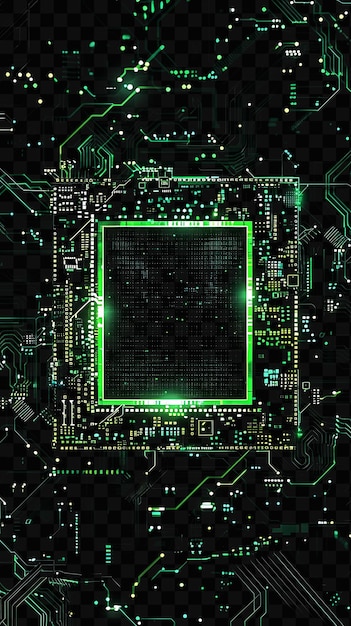 Una placa de circuito verde con un cuadrado verde y la luz verde en la parte inferior