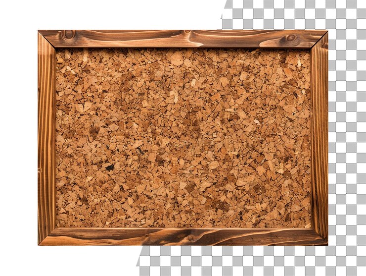 PSD placa de cortiça de estrutura de madeira sobre fundo transparente